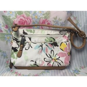 Rosetti Floral Crossbody Purse 6.5x9" White Multi shoulder Bag Nylon Zip Pockets